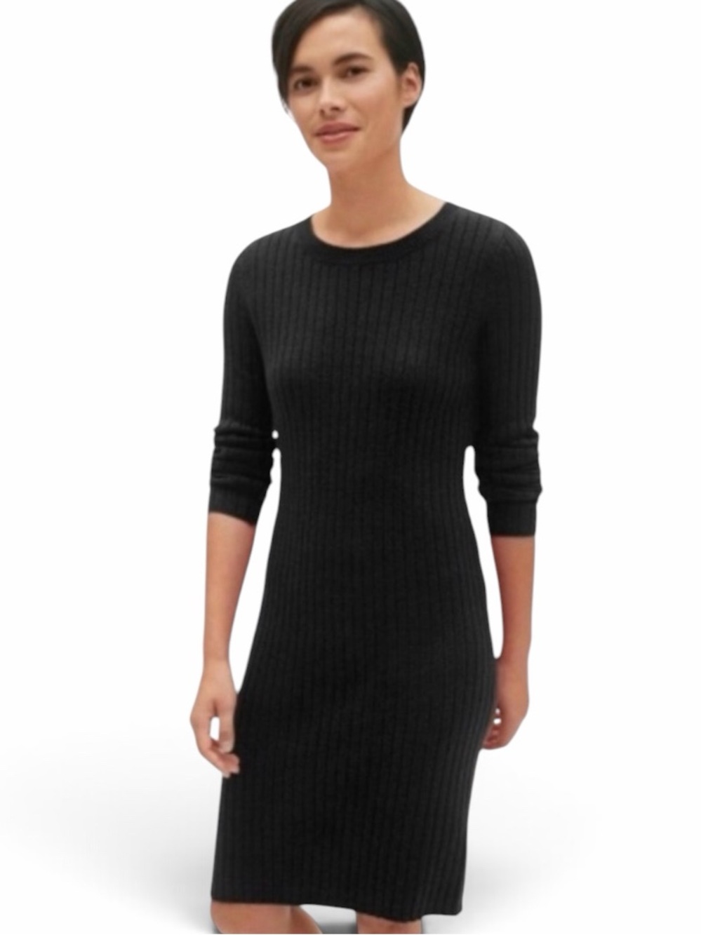 Gap Black Crewneck Long Sleeve Ribbed Knit Cotton Blend Sweater Dress Size Small
